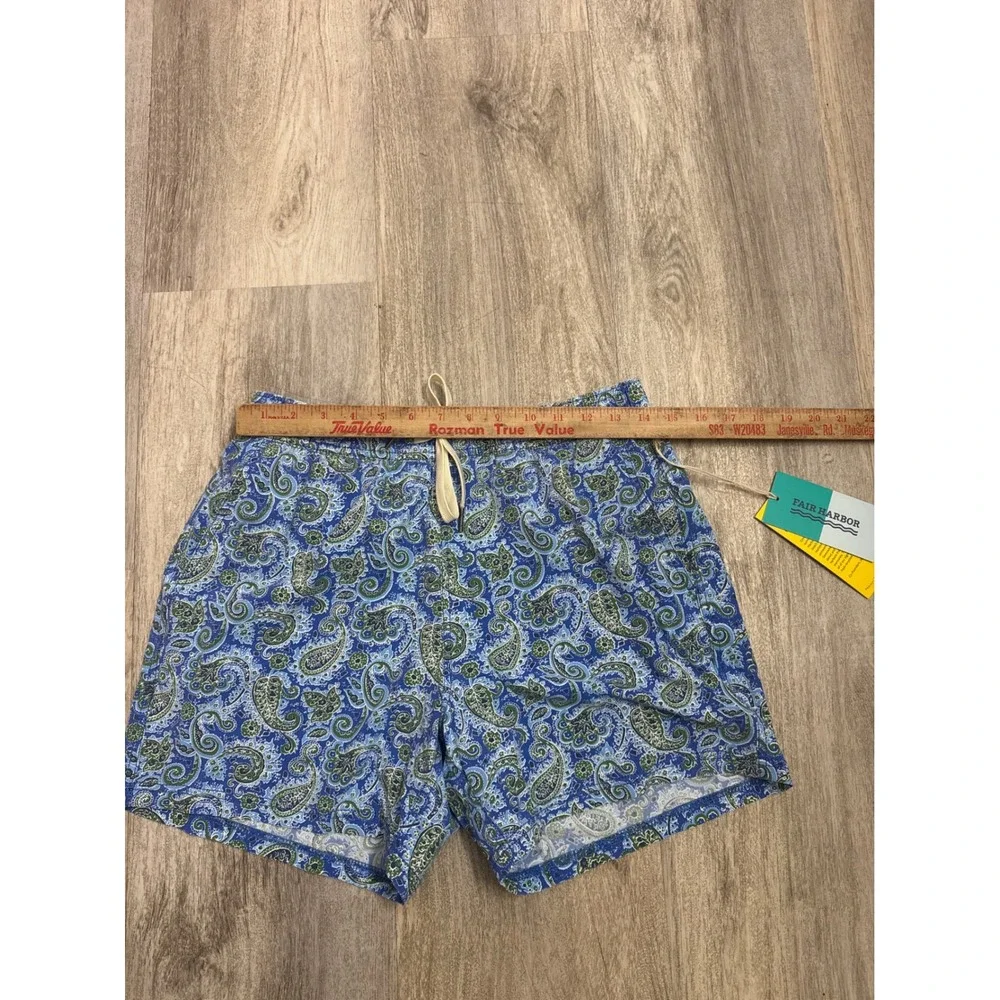 Fair Harbor Mens Blue Green Paisley BreezeKnit Swim Shorts Size M NWT